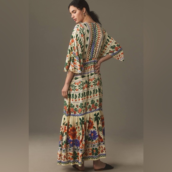 Anthropologie FARM Rio V-Neck Kaftan Maxi Cut-Out Dress Medium - Picture 5 of 16